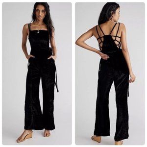 Free People 90s Forever Overall Velvet In Black
